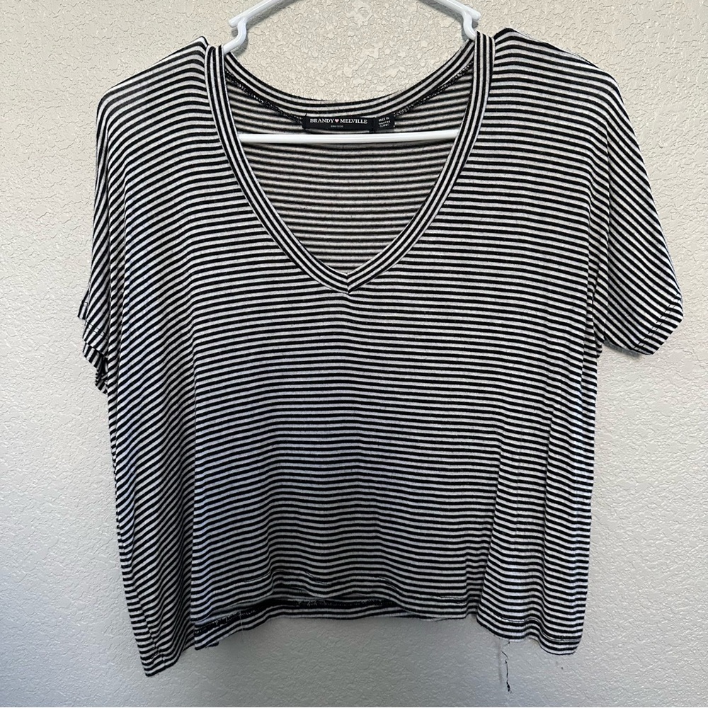 Brandy Melville Black and White Striped Crop Top